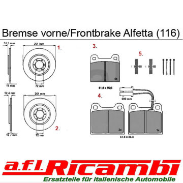 Montagesatz Bremsbeläge hinten Alfetta Berlina Bj.1974 - 1984
