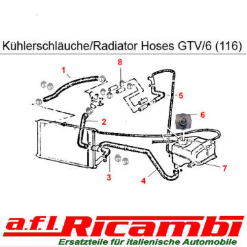 Kühlerschlauch unten, Ausgleichsbehälter/Verteilerstück Alfa GTV 6 ( 116 ) Bj.1980-1987