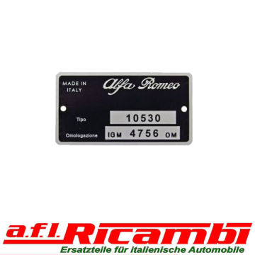 Typenschild Alfa GT Bertone 1300 Junior (105/115) Bj.1966-1977